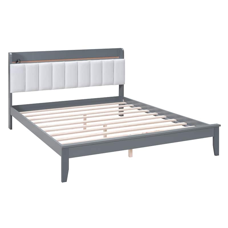 Queen size Platform Bed with USB Charging Station and Storage
