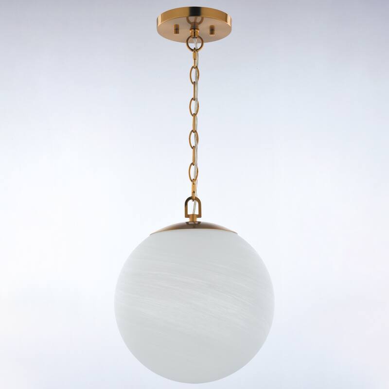 VAXCEL Monticello Muted Brass Gold Globe Pendant with White Alabaster Glass Shade, Hanging Ceiling Light Fixture