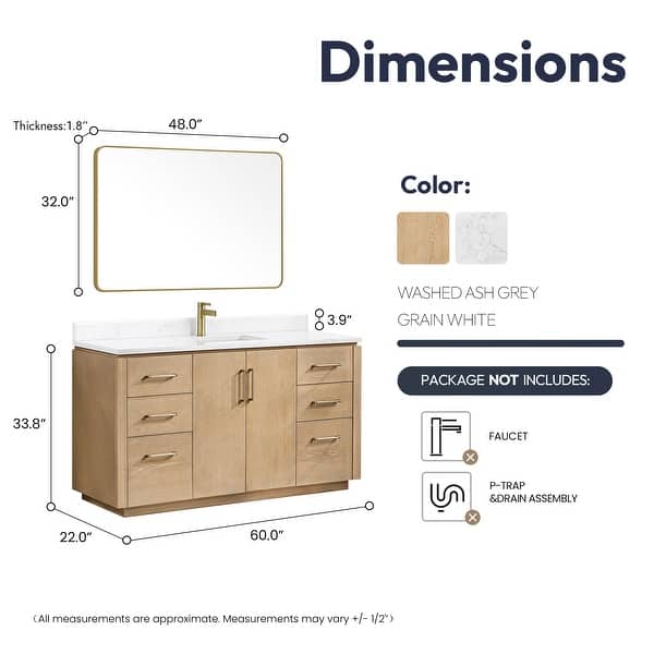 dimension image slide 6 of 16, San Single Bath Vanity with Composite Stone Top and Mirror