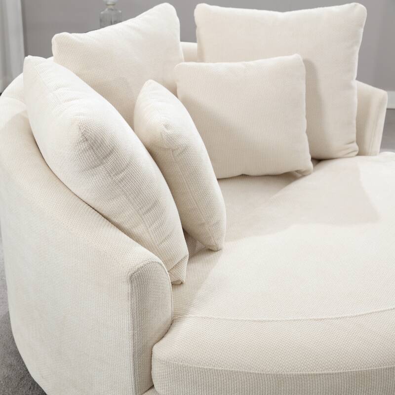 Modern Sofa Chair Round Accent Barrel Chair With 5 Pillows and Storage Ottoman