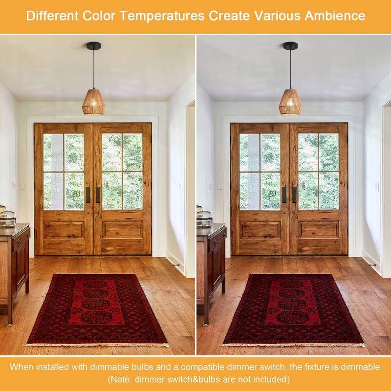 (Set of 3)1-Light Paper Rope Shaded Pendant Lights for Kitchen ，Set of Lghting Fixtures, Farmhouse Semi Flush Mount Chandelier