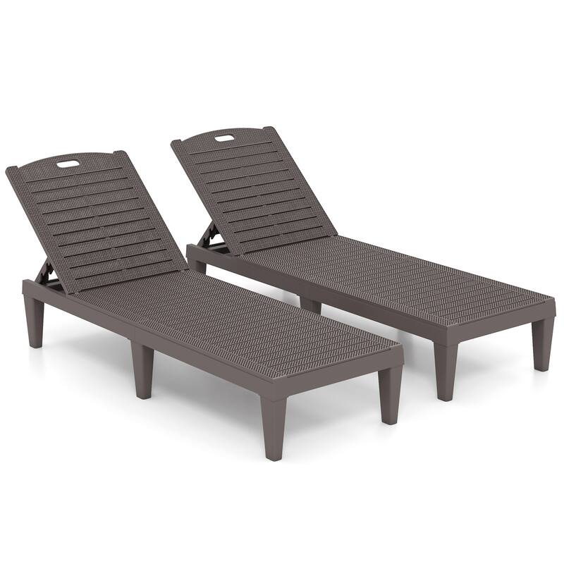 Set of 2 Outdoor Chaise Loungers with Rattan Surface and Adjustable Recline for Patio or Yard - 61.5" x 21.5" x 32.5" - Brown