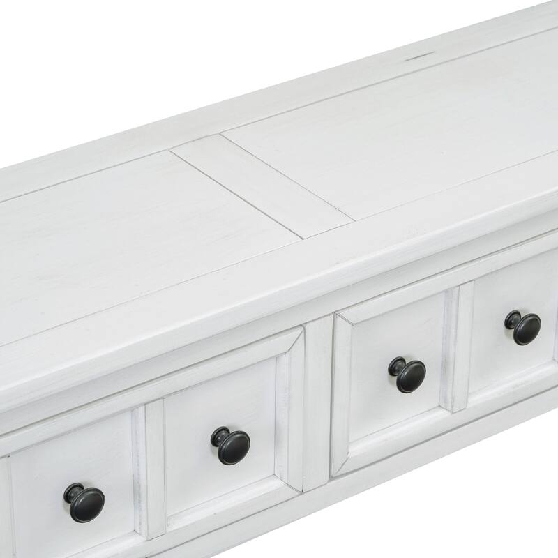 Entryway Console Table 60" Long Solid Wood Sofa Table Accent Tables with 4 Storage Drawers and Bottom Shelf for Living Room