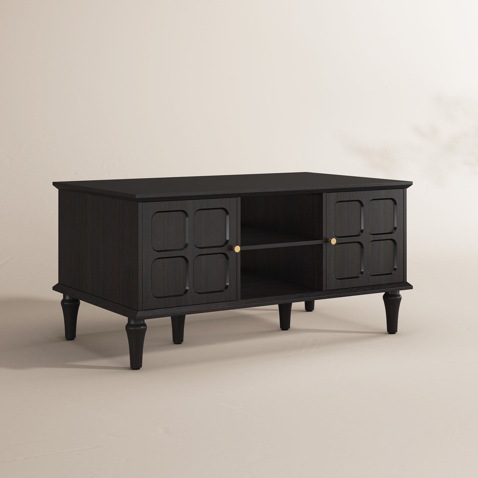 Mid Century Solid Wood Leg Storage Coffee Table