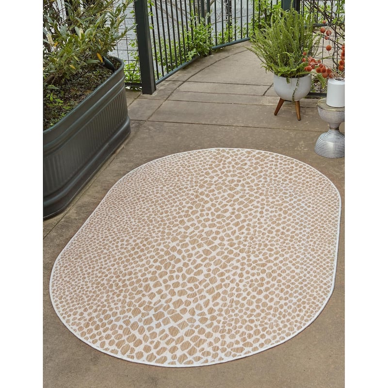 Outdoor Zrand Collection Area Rug - Dark Beige - 7'10"x10' Oval