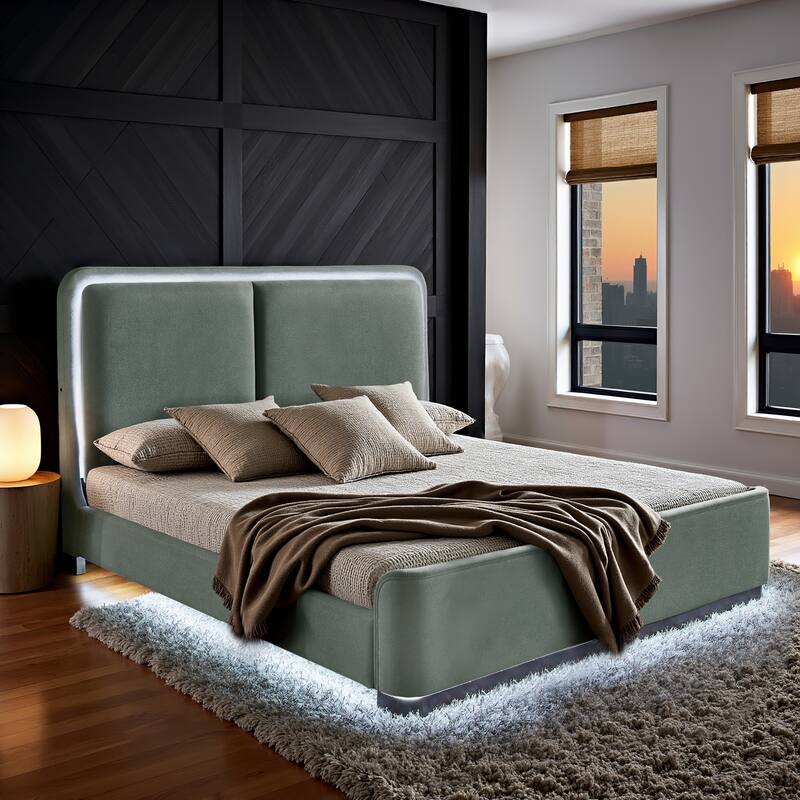 Noe Fabric Upholstered LED Platform Bed by iNSPIRE Q Modern - Light Blue - King