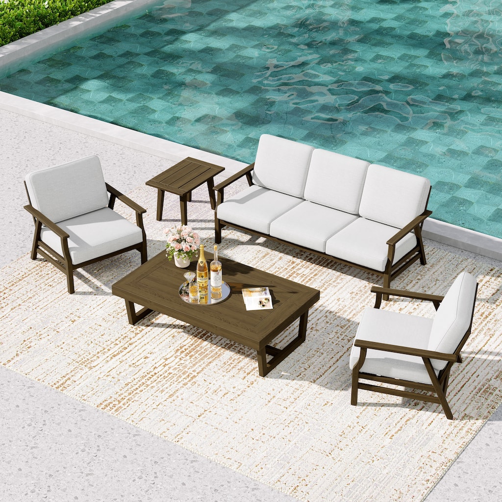 5-Piece Teak Outdoor Conversation Set with Tables.