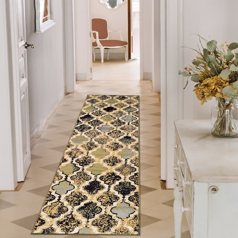 Superior Viking Contemporary Geometric Trellis Indoor Runner or Area Rug - 2' 7" x 8' - Multi-Colored