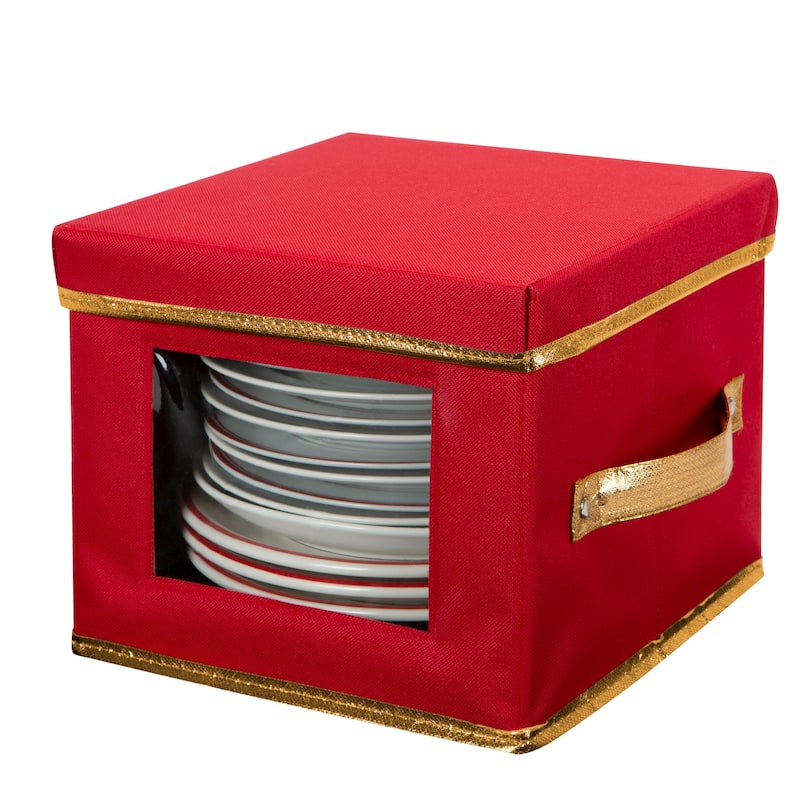 Simplify Holiday Salad Plate Dinnerware Storage Box with 12 Felt Dividers