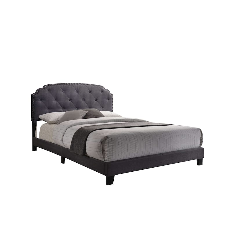 Gray Queen Bed with Nailhead Trim Headboard