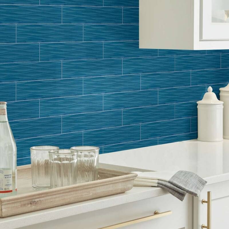 Shaw Lane Ave - 4" x 16" Rectangle Tile - Glossy Porcelain Visual - - Deep Sea