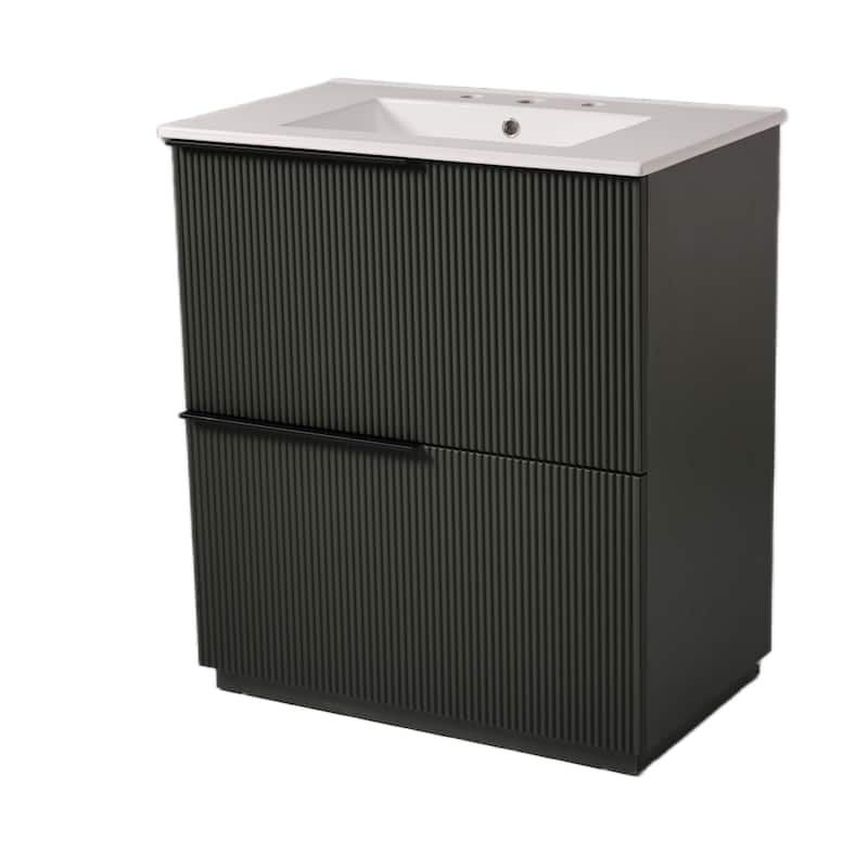 Bathroom Vanity with Ceramic Sink, Freestanding Wooden Bathroom Vanity, Bathroom Cabinet with Full-Extension Drawers