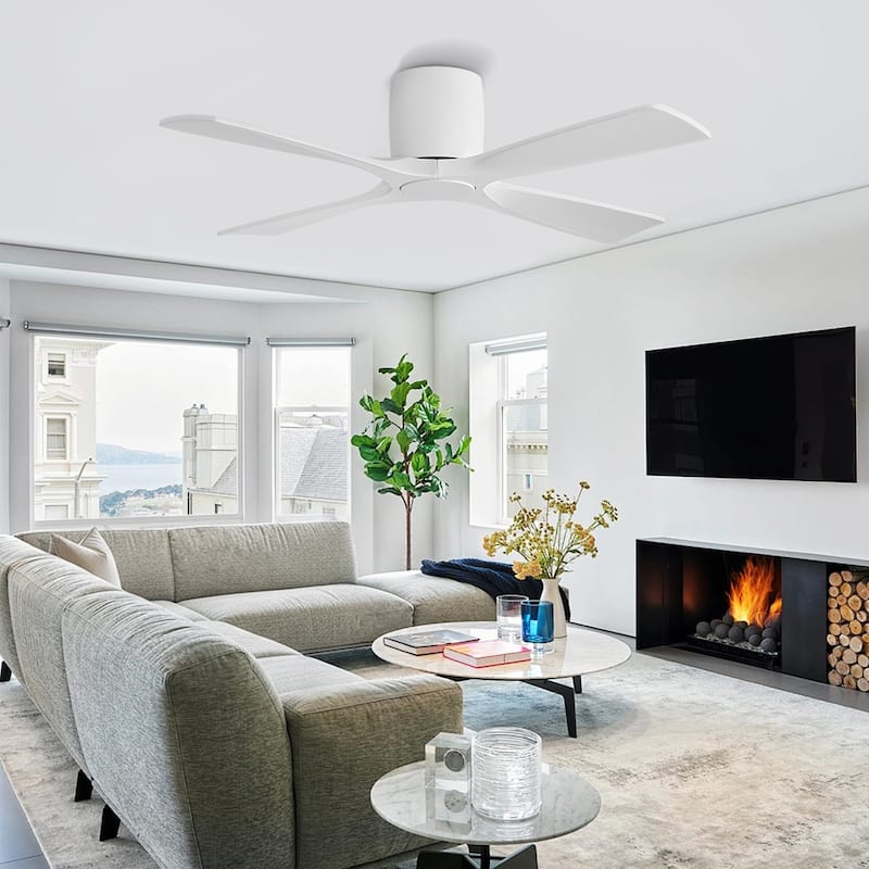 MLiAN 4 Soild Wood Blades Flush Mount Ceiling Fan Remote Control 6-Speed DC