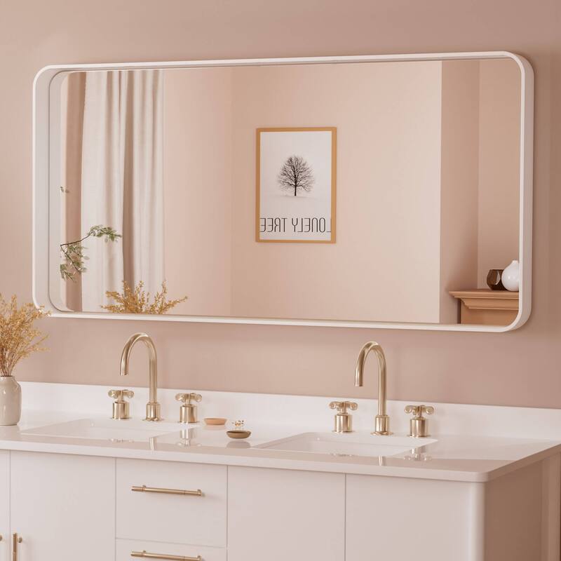 TETOTE Modern Metal Frame Wall Mounted Bathroom Vanity Mirror - 48x24 - White