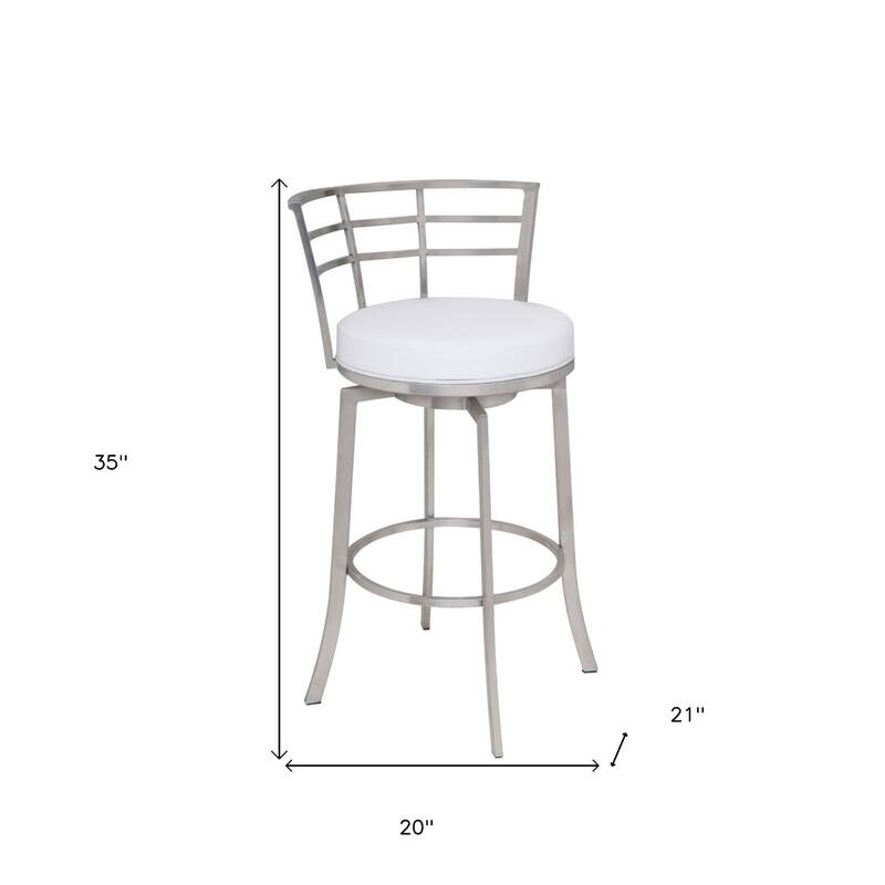 26" Modern Swivel Counter Height Bar Stool with Low Back Faux Leather Seat and Silver Iron Frame - 35" H x 20" W x 21" D