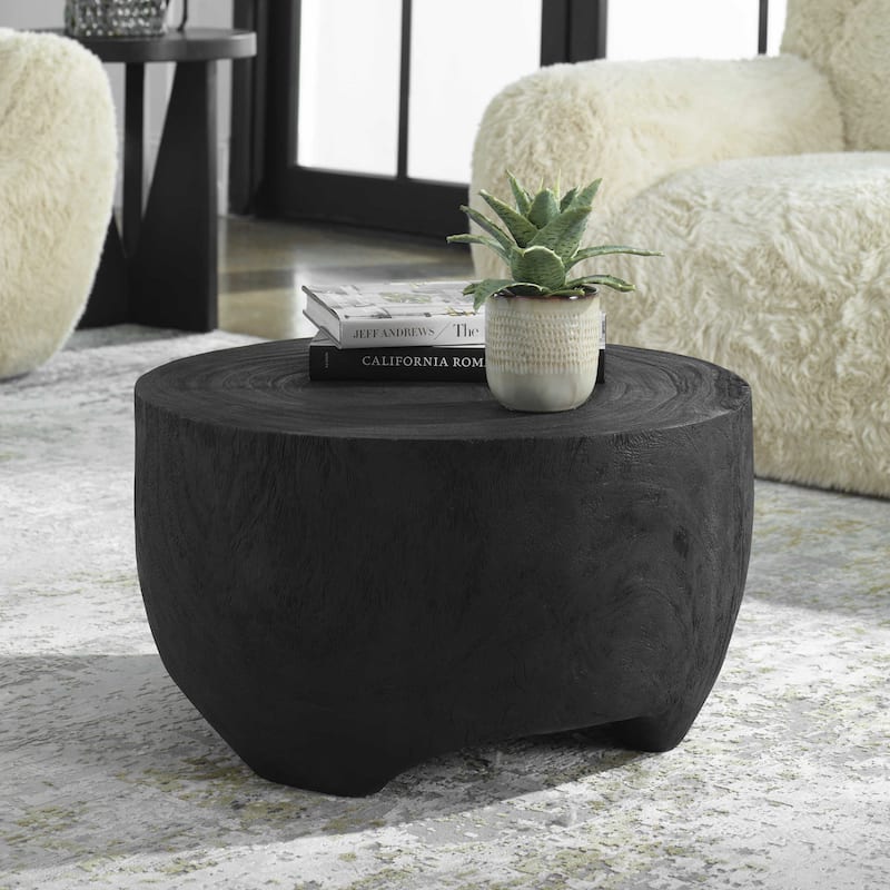 Hand Carved Levitate Coffee Accent Table - 23.5" - Black