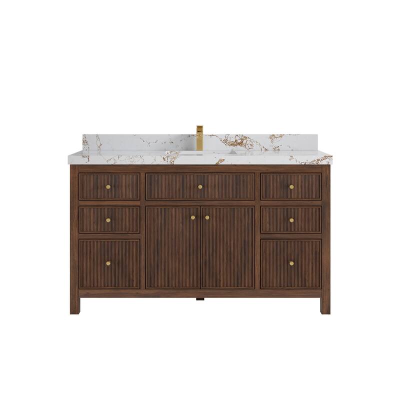 Willow Collections 60 in. W x 22 in. D Sonoma Teak Wood Single Sink Bathroom Vanity with Countertop