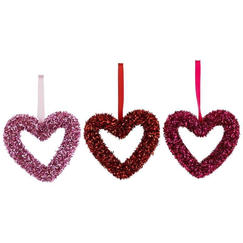 Set of 18 Shimmering Tinsel Hearts Valentine's Day Hanging Wall Decorations 4"