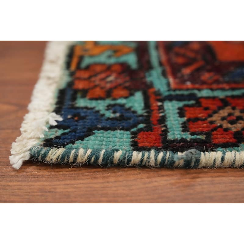 Hand Knotted Oriental 100% Wool Carpet Traditional Geometric Oranges & Rust Heriz Runner Rug - 10' 6'' X 2' 7''