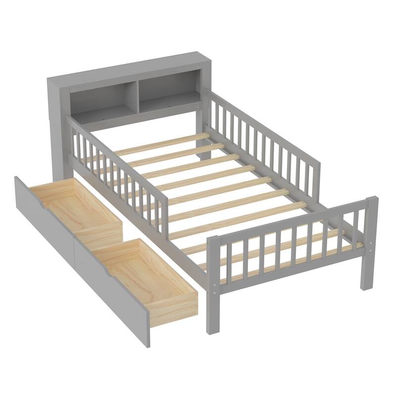 Twin Size Bed with Headboard Storage Rack