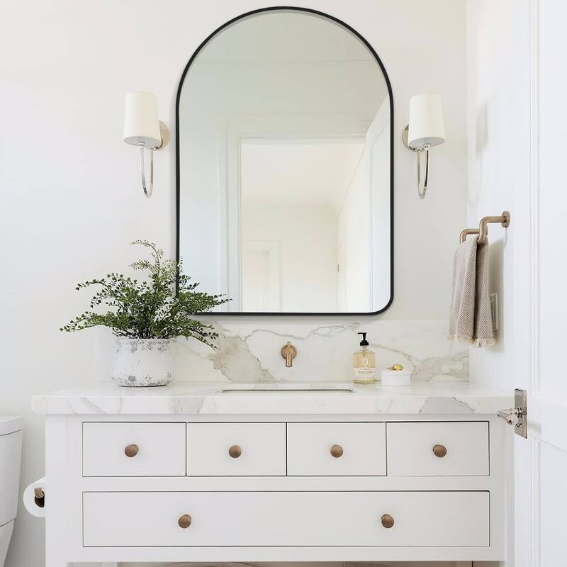 Arch Bathroom Wall Mirror Large Metal Frame Wall Mounted Mirror for Bedroom Living Room Dresser Entryway Decor