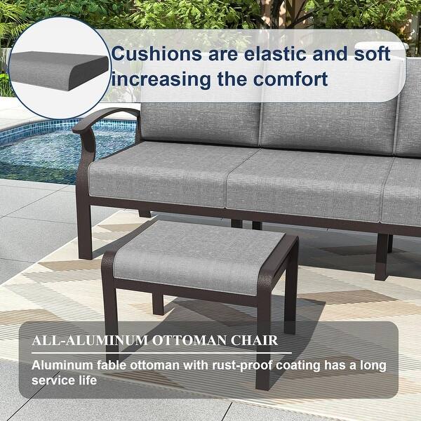 Aluminum Corner Sofa Set, Patio Outdoor Combination Sofa Set with Armrests and Foot Rests