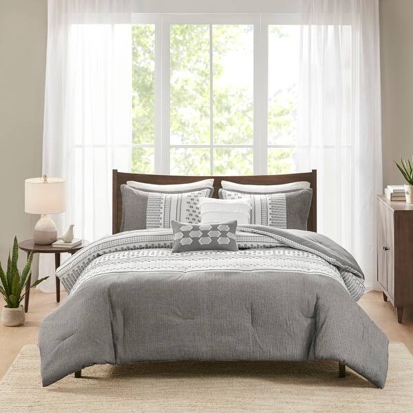 Madison Park Alan Grey 5 Piece Comforter Set On Sale Overstock 31665319 Full Queen