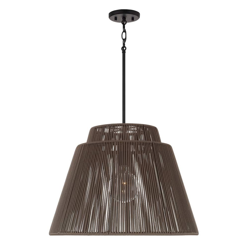 24" W x 17.25" H 1-Light Indoor Outdoor Pendant in Matte Black and Hand-wrapped Resin Rope - 23"W x 17"H