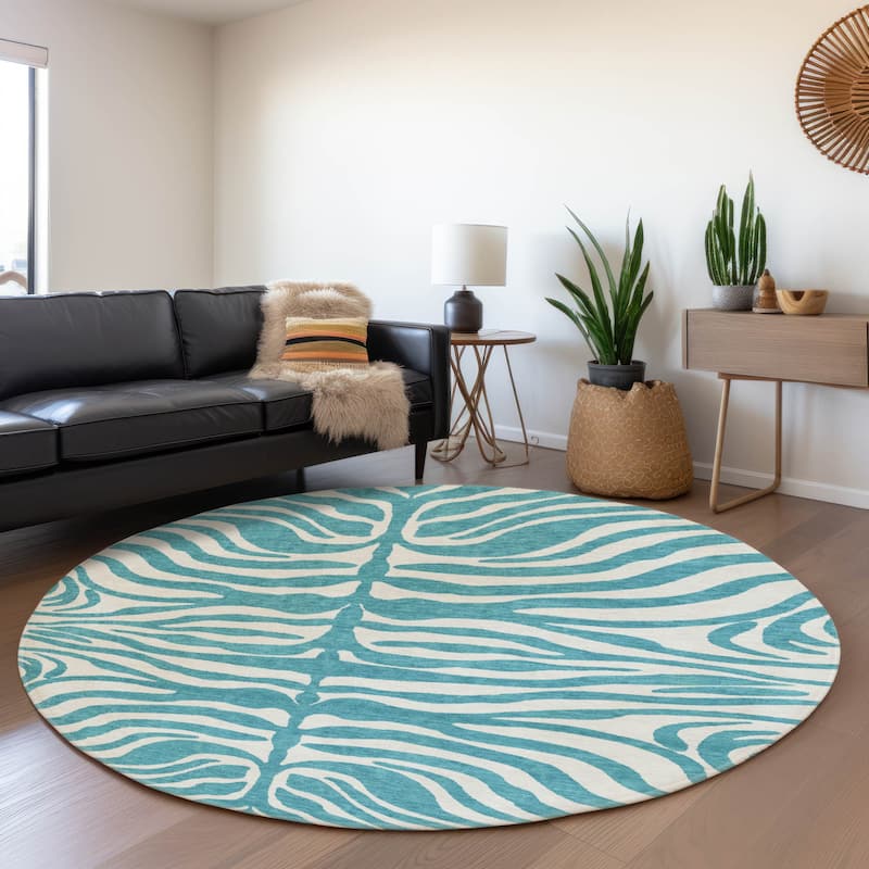 Premium Washable Super Soft Zebra Print Mayfield Rug - Teal - 8' x 8'