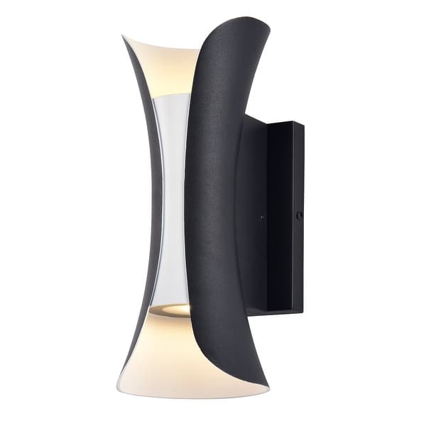 slide 2 of 8, Black and White H11.8" 2-light LED Outdoor Sconce Black and White