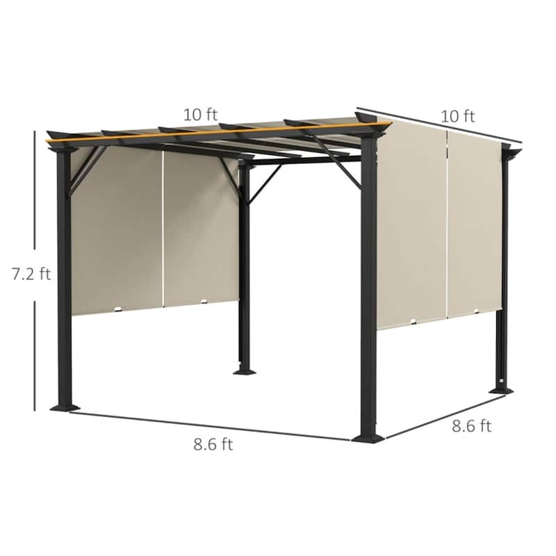 Steel Pergola with Sliding UV Resistant Canopy Outdoor Patio Backyard Garden Shade - 10' L x 10' W x 7.2' H