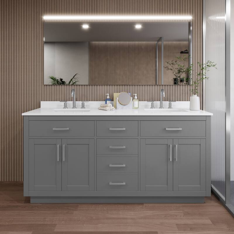 Wyndham Collection WCG262672D-QTZ-US3MXX Beckett TK 72" Free Standing - Dark Gray / White Quartz Top / Brushed Nickel