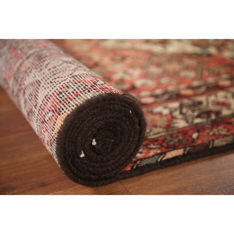 Hand Knotted Oriental 100% Wool Carpet Traditional Geometric Red Hamedan Runner Rug - 10' 3'' X 3' 6''