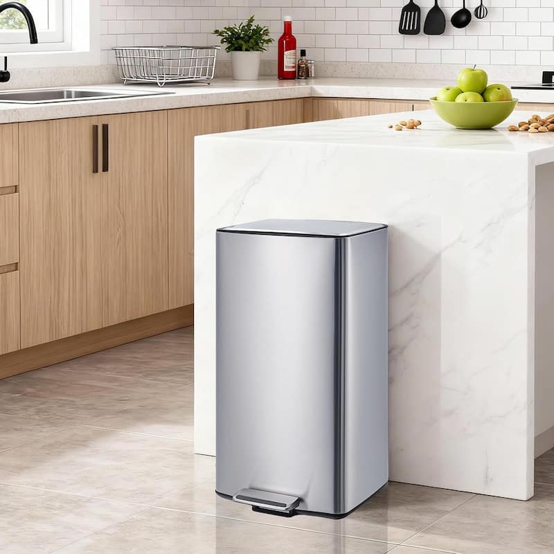 10.6 Gal Kitchen Stainless Steel Step OnTrash Can for Home Office - Silver