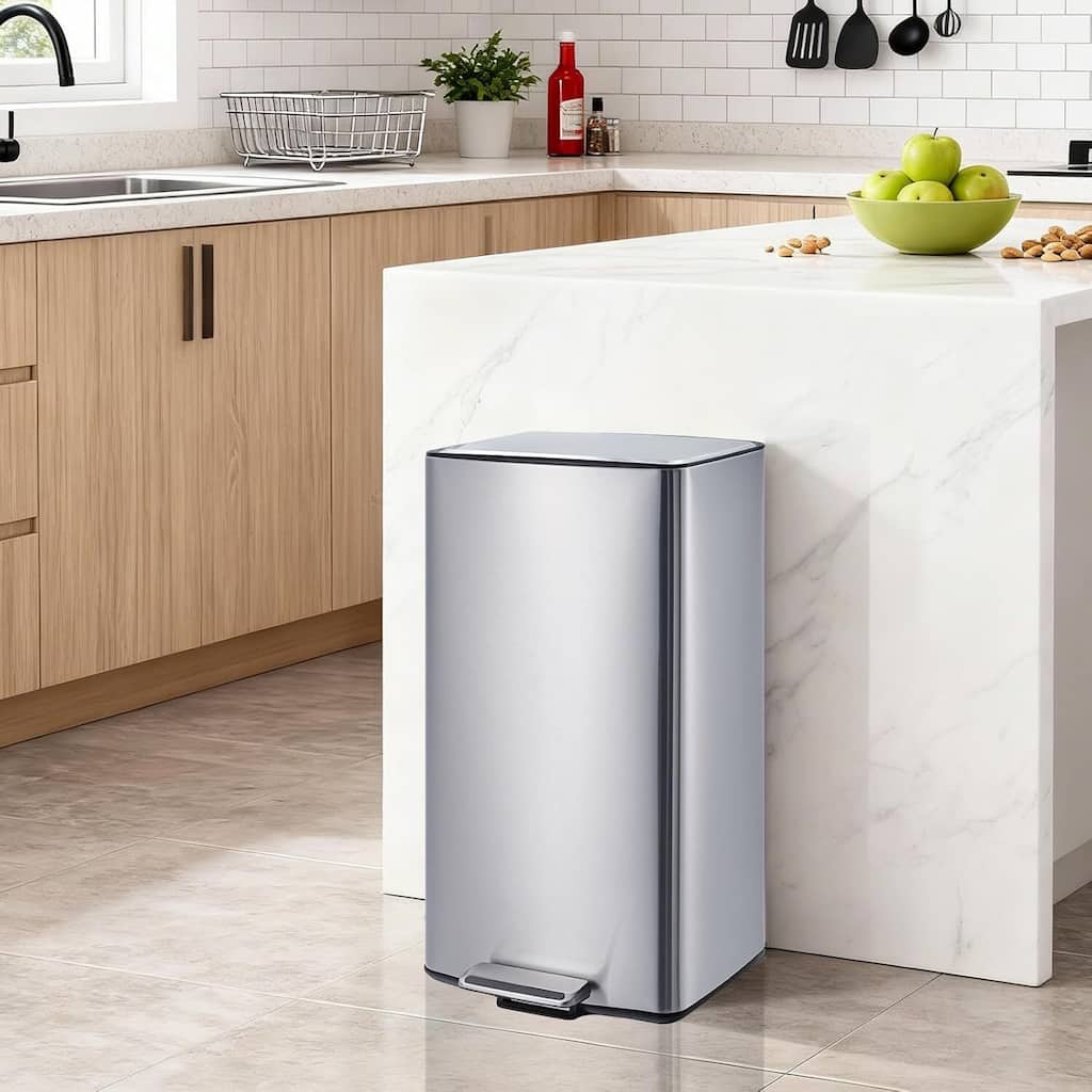 10.6 Gal Kitchen Stainless Steel Step OnTrash Can for Home Office