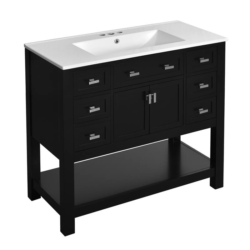 Bathroom Vanity with Top Sink, Bathroom Storage Cabinet with 2 Soft Closing Doors, Bathroom Vanities with 6 Drawers