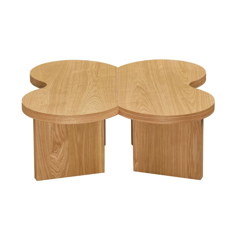 Accent Butterfly Coffee Table with Sturdy Legs, Wood Nesting Coffee Table, Modern Low Center Table for Living Room, Office - Natural