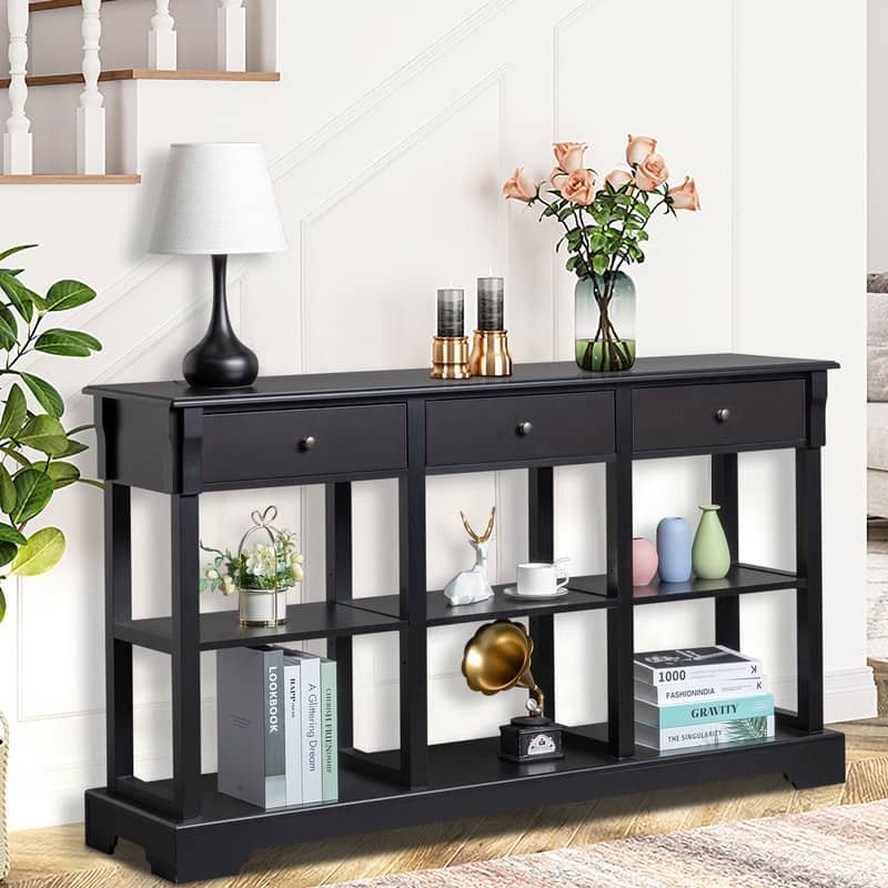 Console Table with Ample Storage for Entryway Living Room - Black