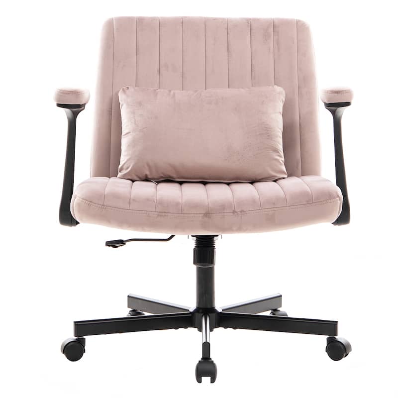 Pink Cross-Legged Office Chair, Vanity Chair with Adjustable Seats and Wheels, for Home Offices and Studies