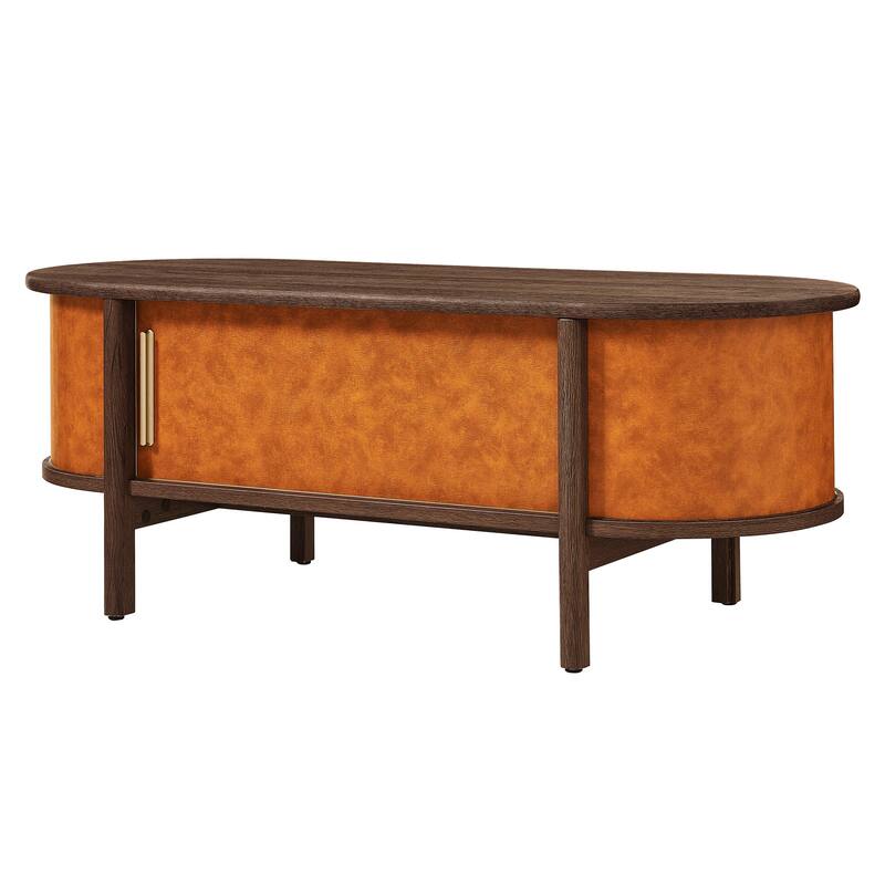 Coralie Curved Vegan Leather Oval Coffee Table