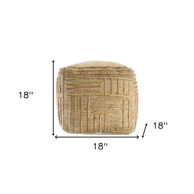 HomeRoots 18" Natural Jute Blend Cube Striped Pouf Ottoman