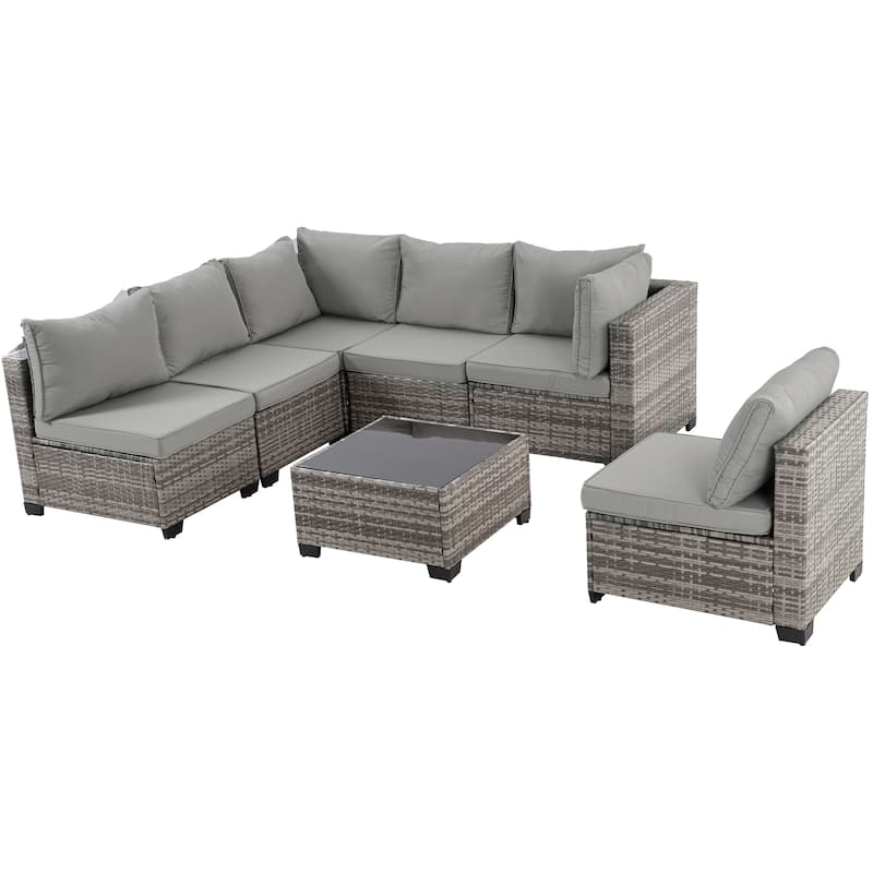 7-Piece Wicker Patio Conversation Set with Cushions,6 Sofas, 1 Table