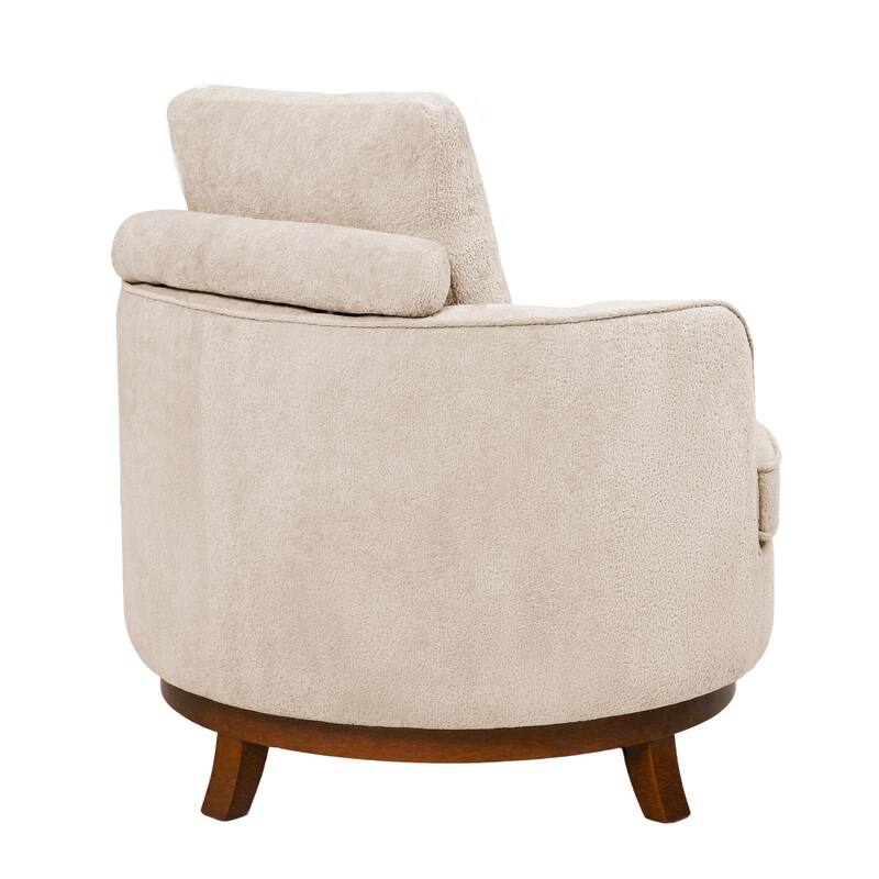 Set of 2 Comfortable Upholstered Swivel Chair with Soft Chenille and Wood Base