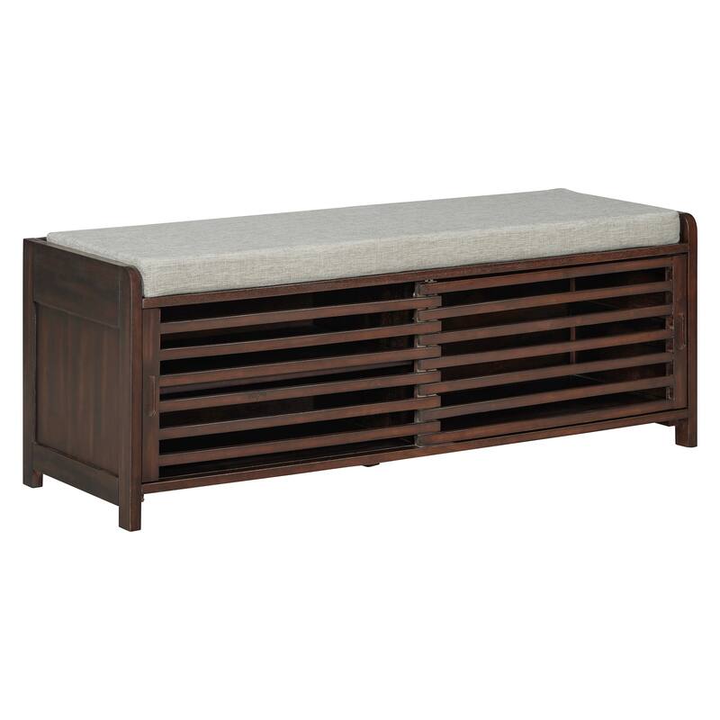 Entryway Bench Storage Shoe Bench w/ Cushion & Sliding Door, Shoe Cabinet Organizer for Living Room, 15.4" W x 43.3" D x 16.5" H
