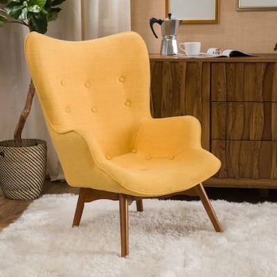 Contemporary Vintage Fabric Upholstered Club Chair,Farmhouse Style Yellow Fabric Accent Chairs