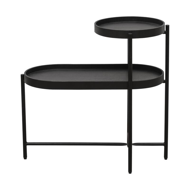 2-Tier Side Table with Black Metal Frame, Wooden Desk End Table, Storage Sofa Table for Living Room - Black