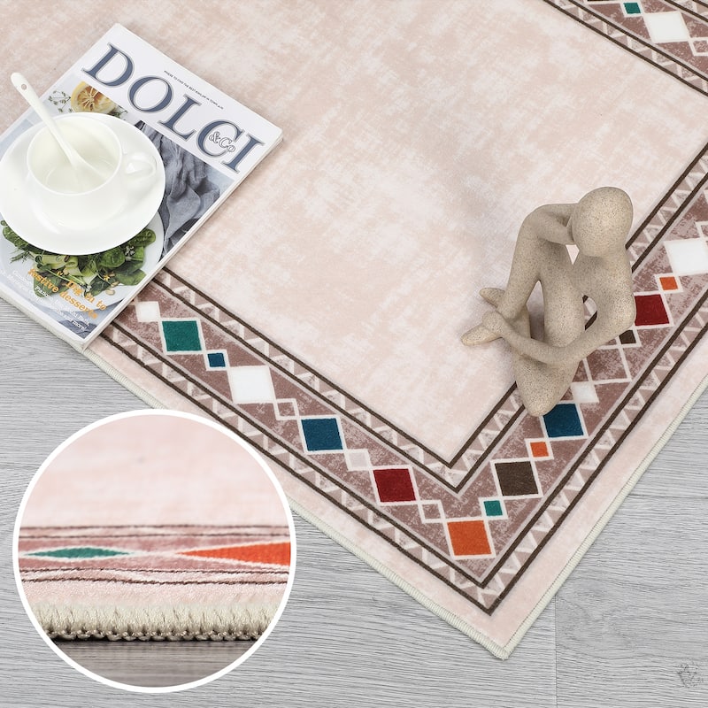 Garvee Machine Washable Rug Modern Bordered Area Rugs