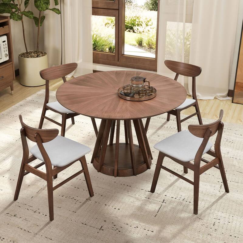 5-piece Modern Dining Table Chairs Set Kitchen Wooden Dining Table Casual Dining Table with 4 Upholstered Dining Chairs
