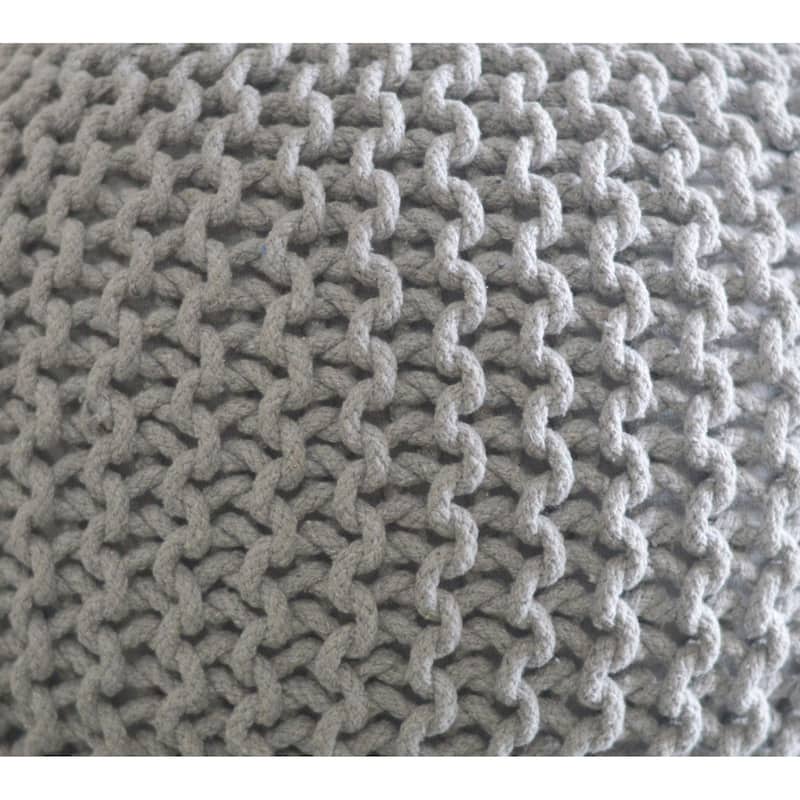 AANNY Designs Lychee Knitted Cotton Round Pouf Ottoman - Light Grey