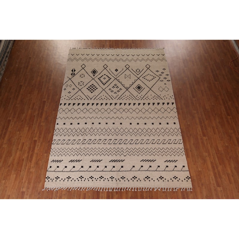 Ivory Moroccan Oriental Area Rug Hand-Knotted Wool Carpet - 8'10"x 12'3"